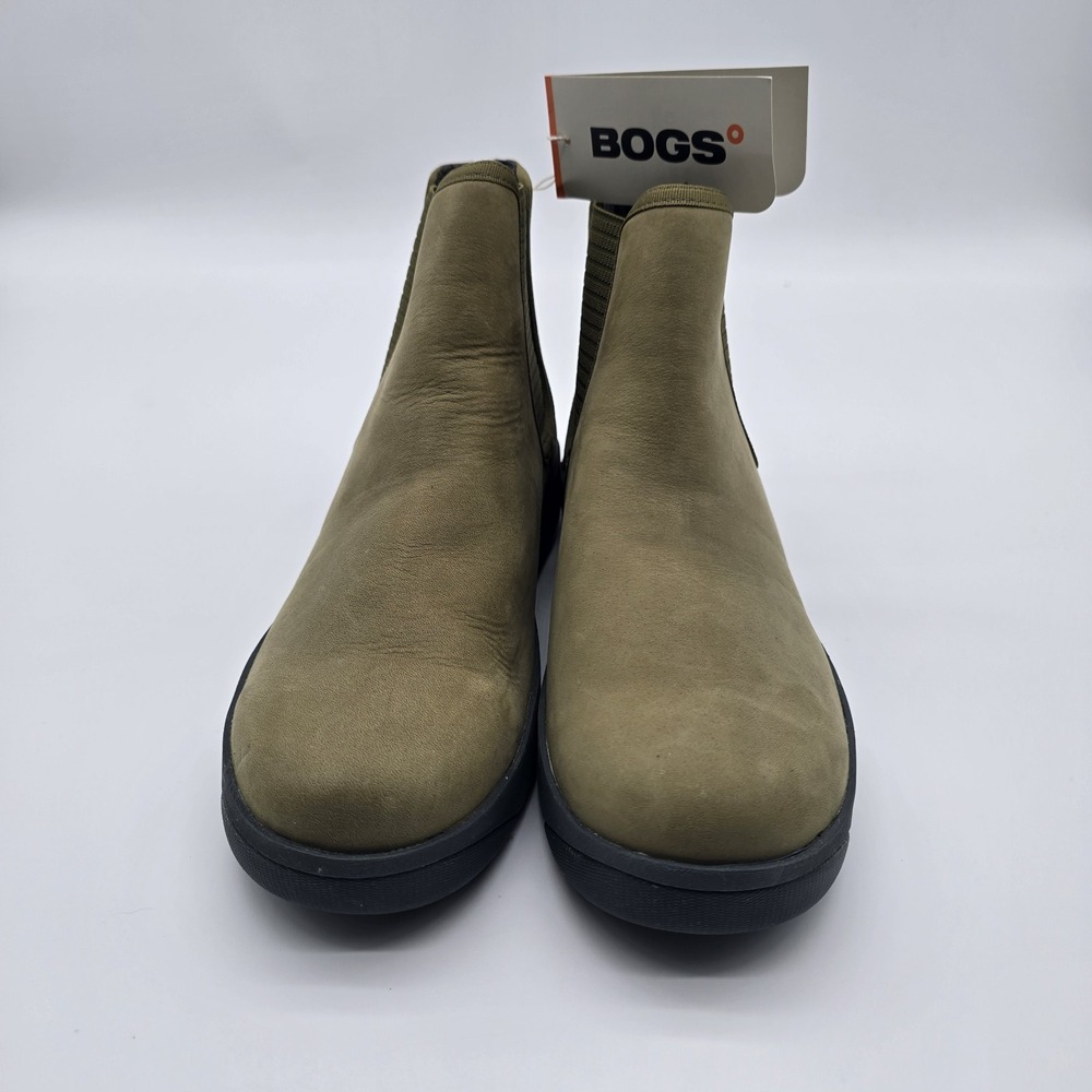 Bogs Kicker Womens Chelsea Boots Sz 9.5 Olive Leather Round Toe Ankle Pull On